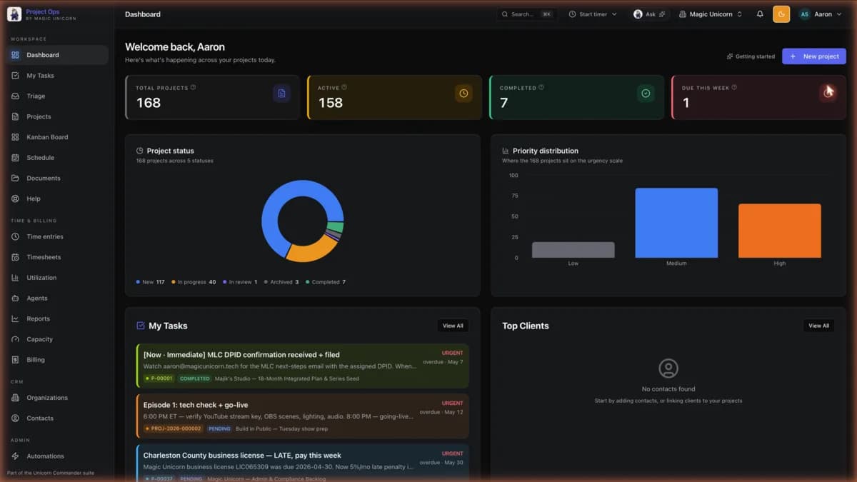 Project-Ops dashboard in the dark theme