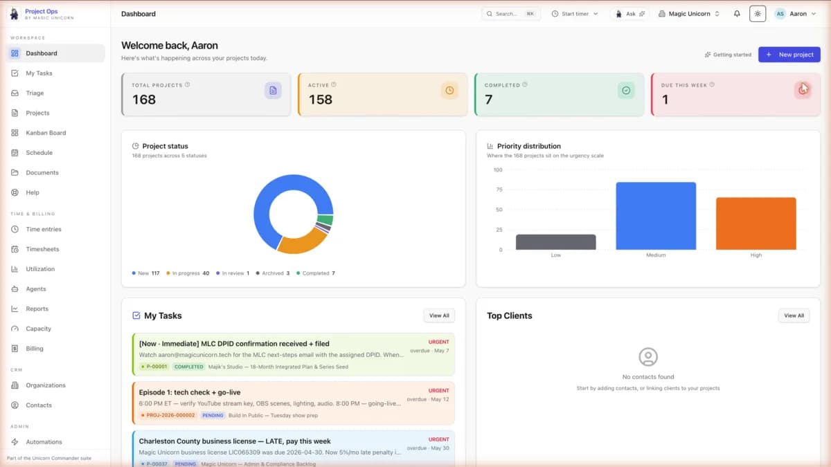 Project-Ops dashboard in the light theme